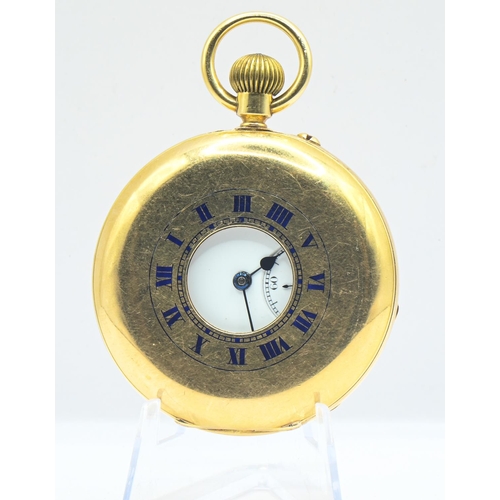 29 - WWI Interest - 18ct gold cased Rotherhams keyless wind half hunter pocket watch, the white enamel di... 