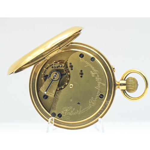 29 - WWI Interest - 18ct gold cased Rotherhams keyless wind half hunter pocket watch, the white enamel di... 