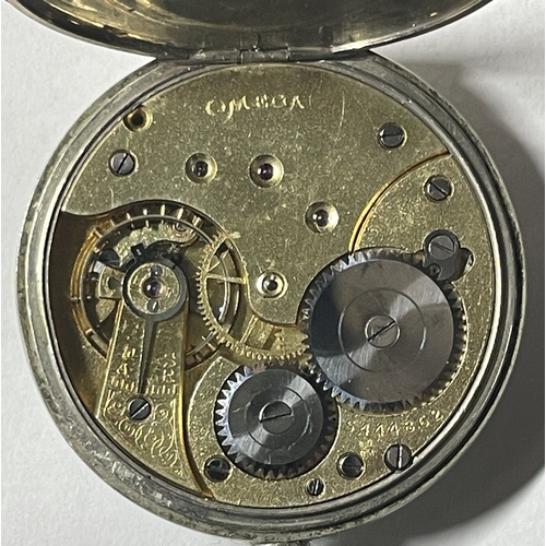 30 - Omega nickel cased keyless wind open faced pocket watch, circa 1915, the signed white dial with blac... 