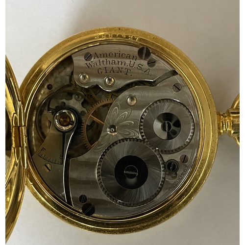 32 - Waltham Giant gold plated cased keyless wind full hunter pocket watch, circa 1913, the white enamel ... 