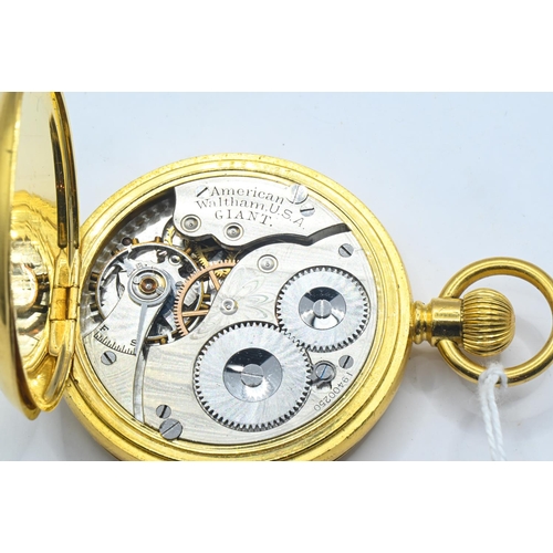 32 - Waltham Giant gold plated cased keyless wind full hunter pocket watch, circa 1913, the white enamel ... 