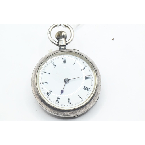 36 - Late Victorian ladies silver cased keyless wind open faced fob watch, the white enamel dial with Rom... 