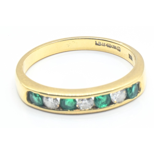 54 - 18ct gold, diamond & green stone half hoop channel-set ring, London import hallmark, size J... 