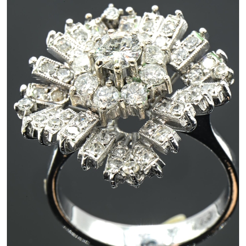 57 - 18ct white gold and ballerina cluster diamond ring, the brilliant-cut diamond cluster in an undulati... 