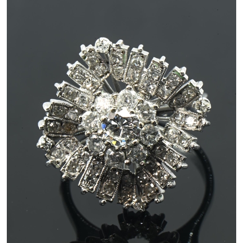 57 - 18ct white gold and ballerina cluster diamond ring, the brilliant-cut diamond cluster in an undulati... 