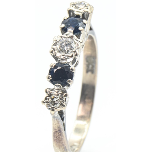 60 - 18ct white gold diamond and sapphire five stone ring, stamped 18CT, size O1/2, gross weight 3.7 gram... 