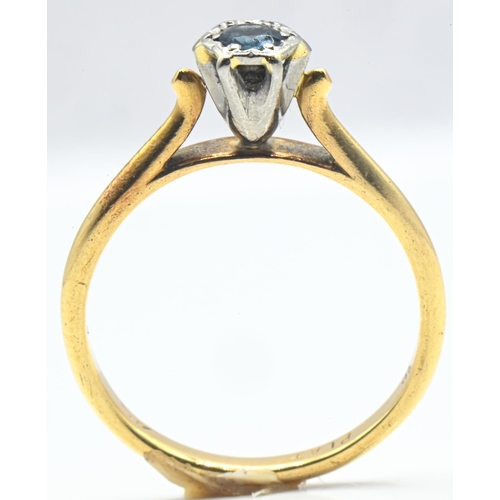 62 - 18ct gold, platinum and sapphire ring, stamped with partial 18 and PLAT, size O, gross weight 3 gram... 