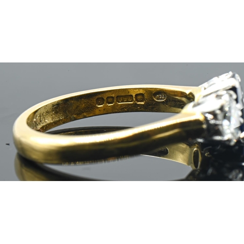 68 - 18ct gold, sapphire and diamond three stone ring, London hallmark, size N, gross weight 4.92 grams... 