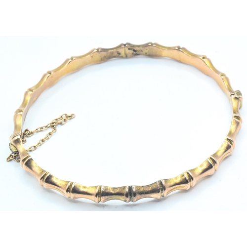 71 - 9ct gold bamboo design hinged bracelet, Birmingham hallmark, inner diameter 60mm, 6.5 grams