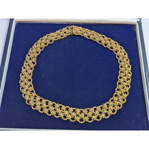 73 - Gay Frères 18ct gold woven rope twist collar necklace, clasp tongue stamped with maker’... 