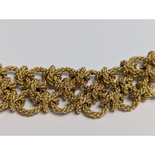 73 - Gay Frères 18ct gold woven rope twist collar necklace, clasp tongue stamped with maker’... 