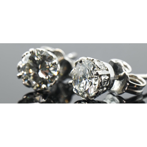 80 - Pair of diamond ear studs, the brilliant-cut diamonds together weighing approximately 1.5 carats, ea... 