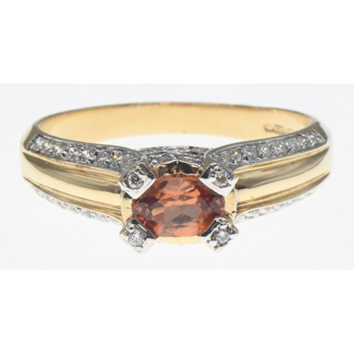 102 - Le Vian 14ct gold, garnet and diamond ring, stamped Le Vian and with Birmingham hallmark, size Q, gr... 