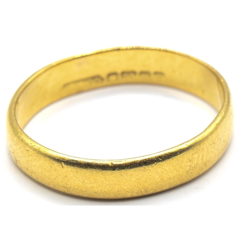 127 - 22ct gold band ring, Birmingham hallmark, size N, 3.42 grams