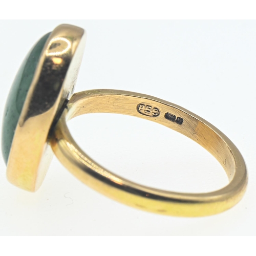 137 - 14ct gold and jadeite jade ring, marked 585 with partial Birmingham hallmark, size M, gross weight 5... 