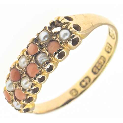 139 - 15ct gold, coral and seed pearl ring, hallmarked B&C, Birmingham 1924, size M, gross weight 2.13... 