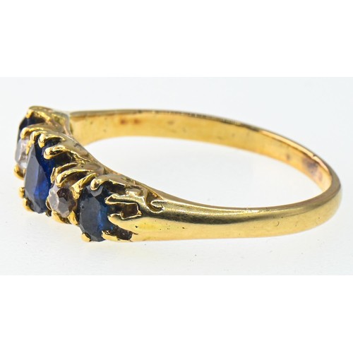 110 - Yellow metal mounted sapphire and diamond ring, yellow metal tested positive for 18ct gold, size Q1/... 