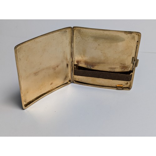 157 - George V 9ct gold cigarette case, Birmingham 1925, of square form with engine turned decoration to e... 