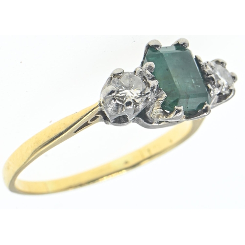 171 - Yellow metal, emerald and diamond ring, rubbed marks, tests as 18ct gold, size L1/2, gross weight 2.... 