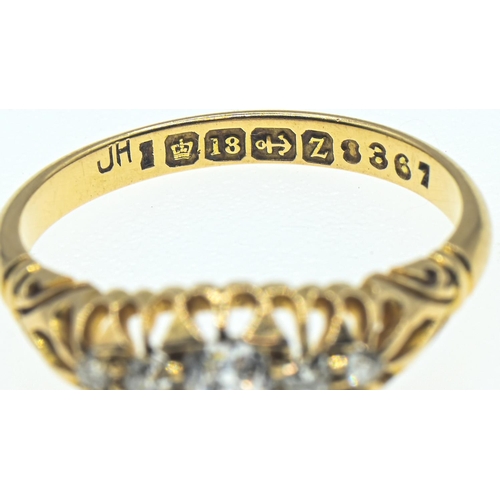 173 - Late Victorian 18ct gold and five stone diamond ring, hallmarked Birmingham 1899, size N, gross... 