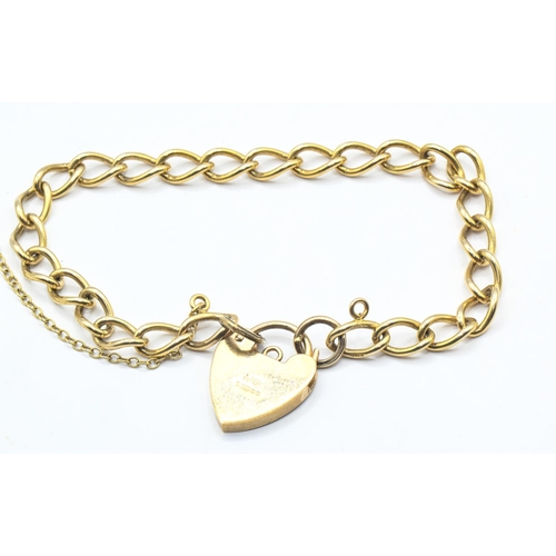 178 - 9ct gold curb link bracelet with heart-shaped padlock clasp, hallmarked, 9 grams