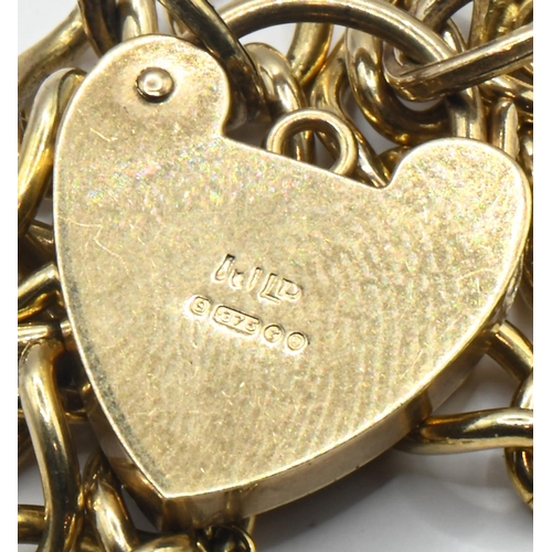 178 - 9ct gold curb link bracelet with heart-shaped padlock clasp, hallmarked, 9 grams