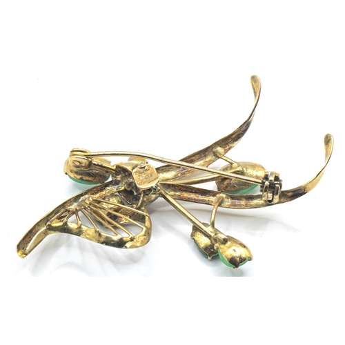 191 - 14ct gold and green stone floral spray brooch, marked 14K, length 50mm, gross weight 4.29 grams... 