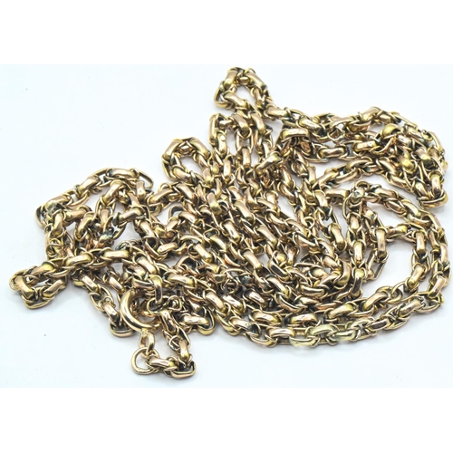 199 - 9ct gold Byzantine link long chain, clasp stamped 375, length 970mm, 13.14 grams