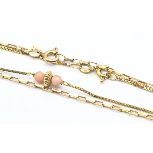 209 - Two 9ct gold bracelets, one set with coral coloured beads, with British import hallmarks, length 175... 