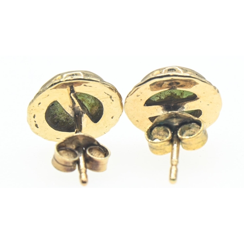 217 - Pair of 9ct gold and nephrite jade ear studs, hallmarked to stalks, one butterfly base metal, gross ... 