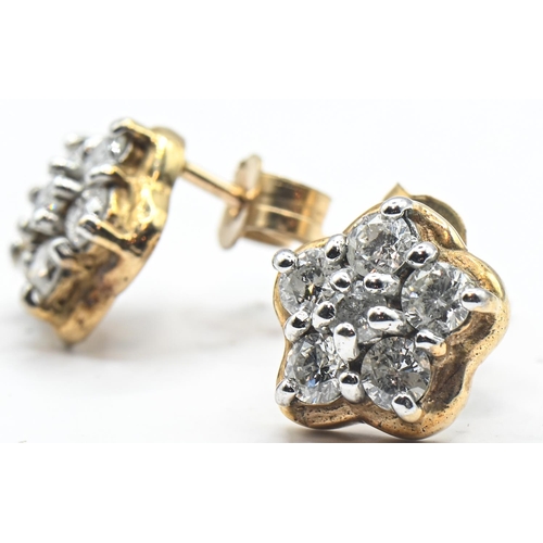 219 - Pair of 9ct gold and diamond flowerhead cluster ear studs, hallmarked, diameter 10mm, gross weight 1... 