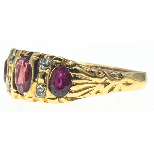 220 - 18ct gold, pink stone and diamond ring, stamped 18CT, size M, gross weight 5.3 grams