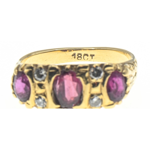 220 - 18ct gold, pink stone and diamond ring, stamped 18CT, size M, gross weight 5.3 grams