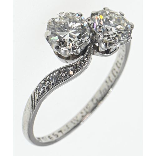 223 - Platinum and diamond toi et moi ring, each centre brilliant-cut diamond estimated to weigh 0.55 cara... 