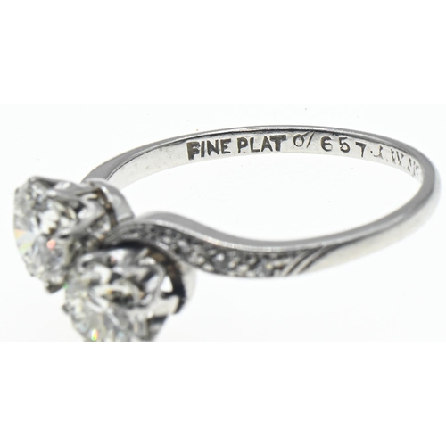 223 - Platinum and diamond toi et moi ring, each centre brilliant-cut diamond estimated to weigh 0.55 cara... 