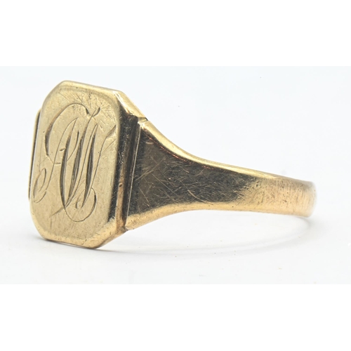 226 - 9ct gold signet ring, initialled, hallmarked Birmingham 1934, size S1/2, 2.57 grams