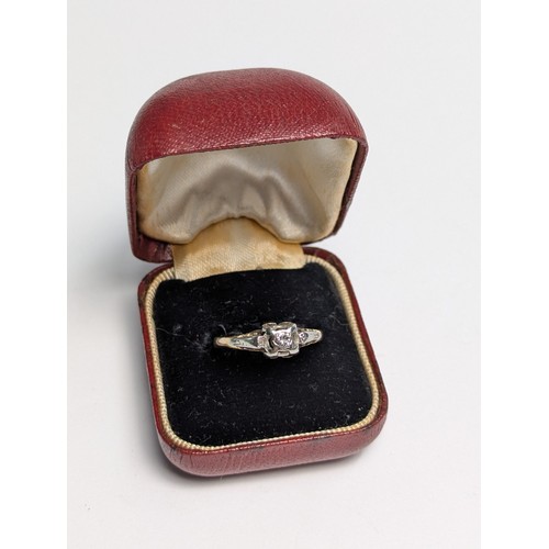 227 - 18ct gold, platinum and diamond ring, stamped PLAT 18, size K1/2, gross weight 2.32 grams