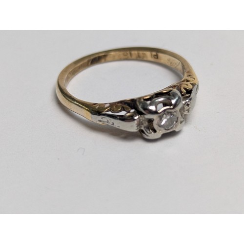 227 - 18ct gold, platinum and diamond ring, stamped PLAT 18, size K1/2, gross weight 2.32 grams