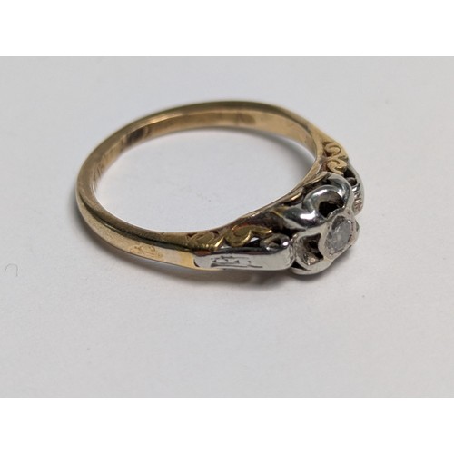 227 - 18ct gold, platinum and diamond ring, stamped PLAT 18, size K1/2, gross weight 2.32 grams