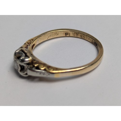 227 - 18ct gold, platinum and diamond ring, stamped PLAT 18, size K1/2, gross weight 2.32 grams