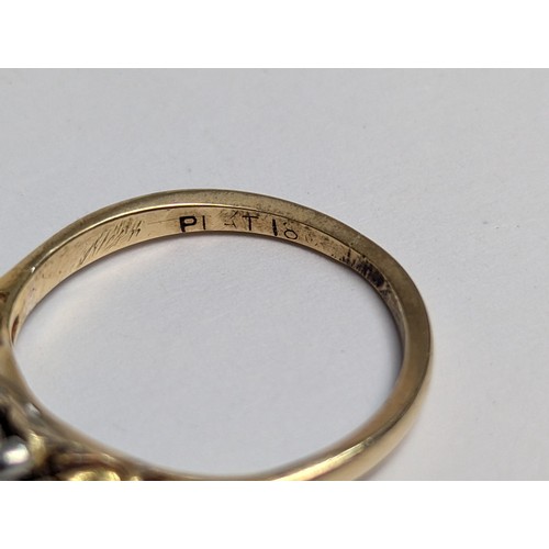 227 - 18ct gold, platinum and diamond ring, stamped PLAT 18, size K1/2, gross weight 2.32 grams