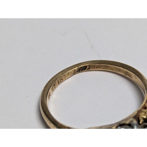 227 - 18ct gold, platinum and diamond ring, stamped PLAT 18, size K1/2, gross weight 2.32 grams