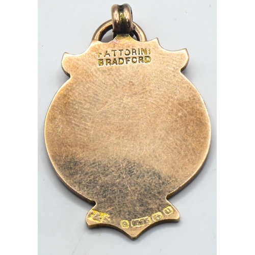 230 - 9ct gold and enamel fob medal, inscribed 'T W ROWE CHALLENGE SHEILD', hallmarked Birmingham 1919, le... 