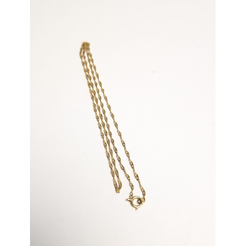 235 - 9ct gold Singapore neck chain, clasp stamped 9CT, length 405mm, 1.07 grams, together with a pair of ... 