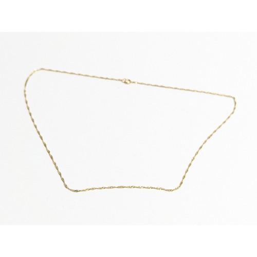 235 - 9ct gold Singapore neck chain, clasp stamped 9CT, length 405mm, 1.07 grams, together with a pair of ... 