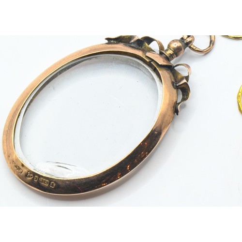 164 - 9ct gold hallmarked mounted double-sided glazed photo locket and 9ct gold three hoop earrings, gross... 