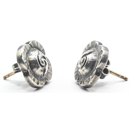 287 - Pair of Georg Jensen silver rose head earrings, stamped Georg Jensen Sterling and with model no... 