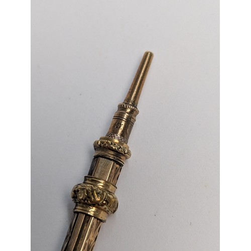 288 - Antique gilt metal jewellery and citrine topped propelling pencil, including a pinchbeck and diamond... 