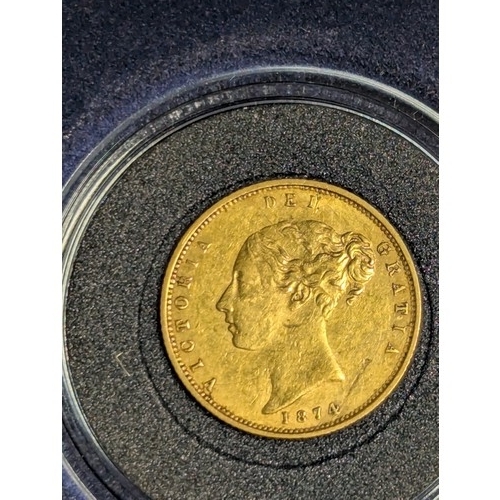 307 - Victoria (Young Head) 1874 shield back half sovereign, die number 21