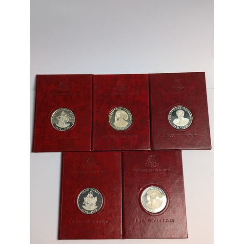 332 - Five The Birmingham Mint Discovery in Silver proof medallions in booklets, including John Cabot... 